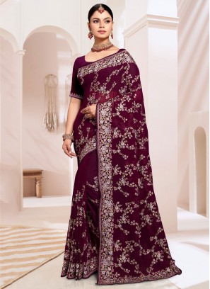 Divine Resham Wine Classic Saree