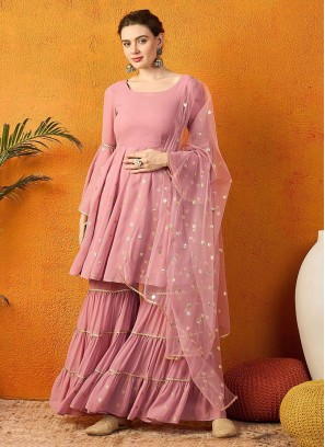 Divine Rose Pink Printed Georgette Trendy Salwar Kameez