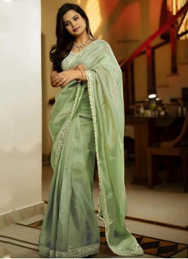 Divine Silk Sea Green Sequins Saree