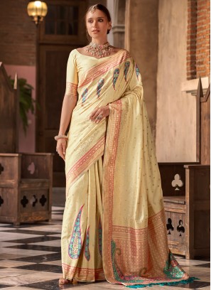 Divine Silk Weaving Cream Contemporary Saree