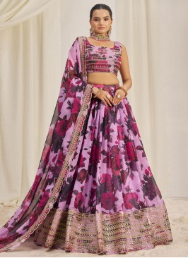 Dori Work Organza Lehenga Choli in Pink