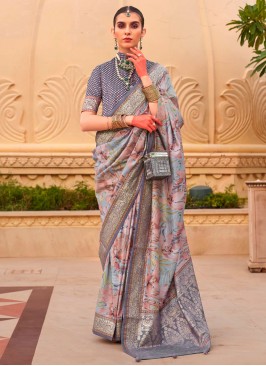 Elegant Aqua Blue Border Silk Classic Saree