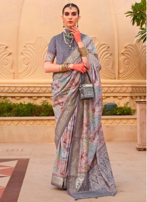 Elegant Aqua Blue Border Silk Classic Saree