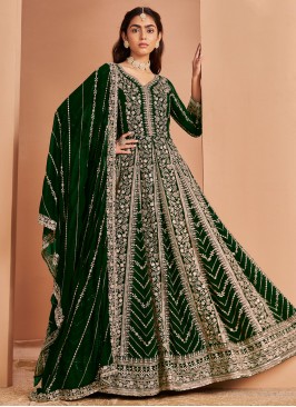 Elegant Faux Georgette Green Anarkali Suit