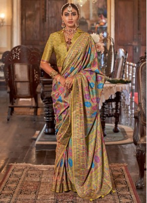 Elegant Printed Silk Green Classic Saree