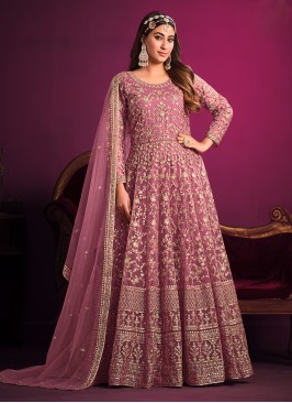 Elite Net Pink Embroidered Anarkali Salwar Kameez