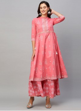 Elite Pink Printed Cotton Party Wear Kurti