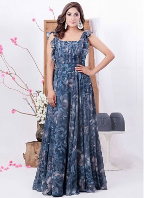 Elite Printed Georgette Readymade Gown