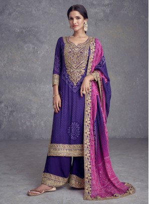 Embroidered Chinon Trendy Salwar Kameez in Purple