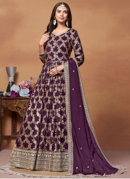 Embroidered Jacquard Trendy Salwar Kameez in Purple
