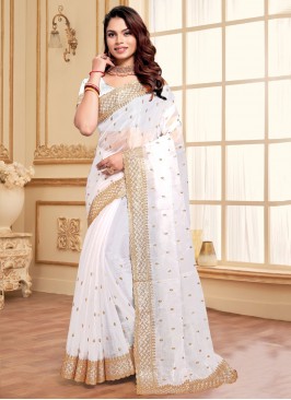 Embroidered Jimmy Chu Contemporary Saree in White