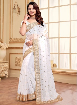 Embroidered Jimmy Chu Contemporary Saree in White