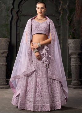 Embroidered Net Readymade Lehenga Choli in Lavender