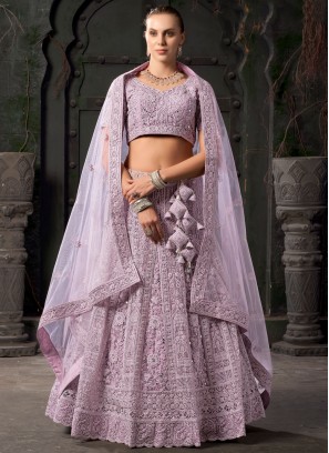 Embroidered Net Readymade Lehenga Choli in Lavender