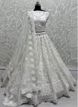 Embroidered Net Trendy Lehenga Choli in White