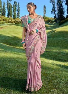 Embroidered Viscose Designer Saree in Pink
