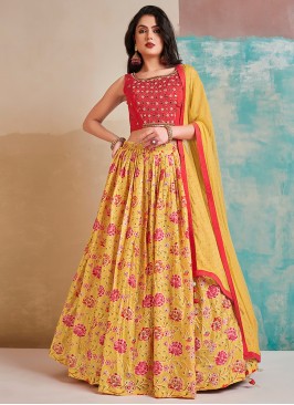 Enchanting Yellow and Red Designer Party Wear Heav