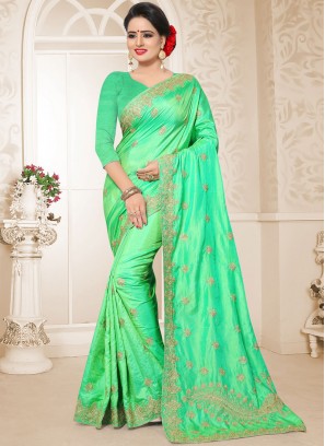 Energetic Art Silk Green Resham Designer Traditional Saree
