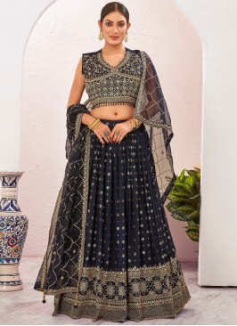 Energetic pure-dola Jacquard Work Navy Blue Readymade Lehenga Choli