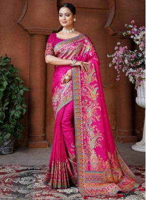 Energetic Weaving pure-dola Rani Contemporary Saree