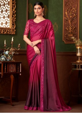 Engrossing Chiffon Satin Embroidered Designer Saree