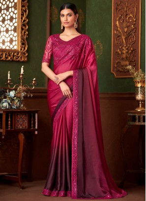 Engrossing Chiffon Satin Embroidered Designer Saree