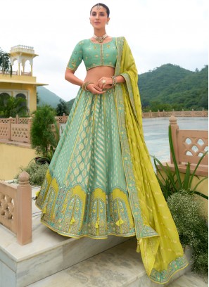 Engrossing Sea Green Jacquard Work Designer Lehenga Choli