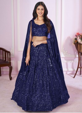 Enthralling Blue Georgette Trendy Lehenga Choli