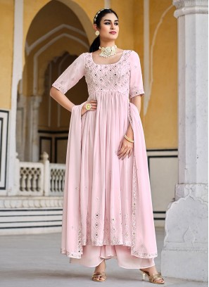 Enthralling Sequins Rose Pink Georgette Trendy Salwar Kameez