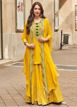 Enthralling Yellow Sequins Readymade Salwar Kameez