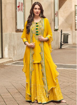 Enthralling Yellow Sequins Readymade Salwar Kameez