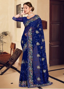 Enticing Embroidered Georgette Trendy Saree