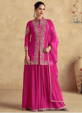 Enticing Sequins Chinon Rose Pink Readymade Designer Salwar Suit