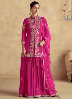 Enticing Sequins Chinon Rose Pink Readymade Designer Salwar Suit