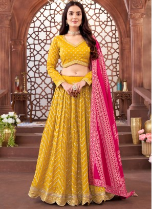 Enticing Yellow Thread Readymade Lehenga Choli