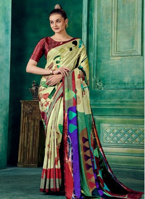 Entrancing Abstract Print Multi Colour Pure Crepe Classic Saree