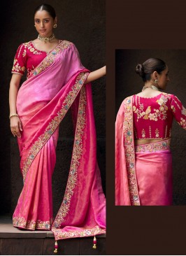 Entrancing Viscose Magenta and Pink Weaving Classic Saree