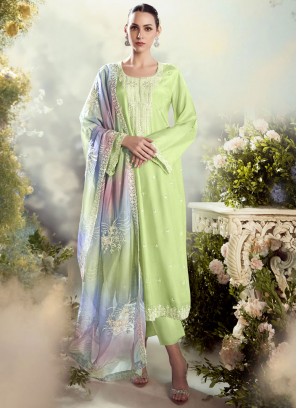 Epitome Embroidered Silk Green Salwar Kameez