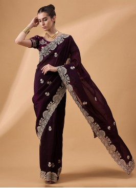 Especial Embroidered Silk Purple Trendy Saree