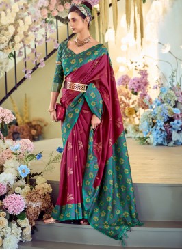 Ethnic Maroon and Rani Festival Designer Saree