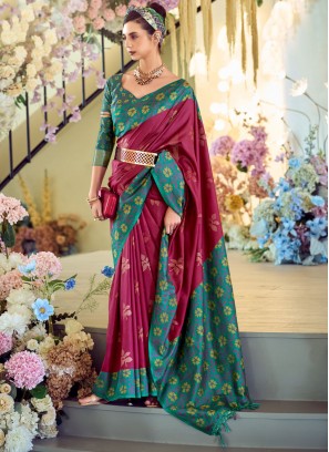 Ethnic Maroon and Rani Festival Designer Saree