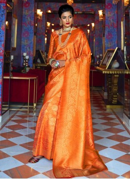 Excellent Weaving Silk Orange Designer Traditional