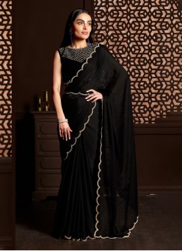 Exceptional Chiffon Black Stone Work Traditional S