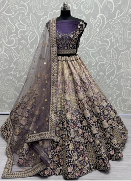 Exceptional Velvet Embroidered Purple Lehenga Choli