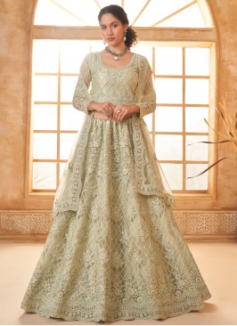 Exciting Net Sea Green Cord Lehenga Choli