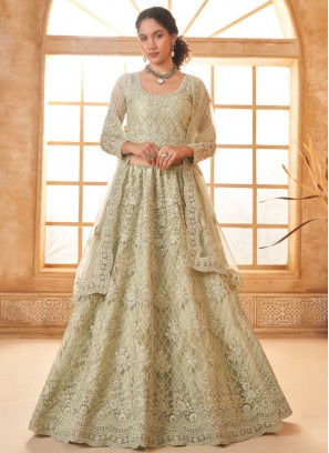 Exciting Net Sea Green Cord Lehenga Choli