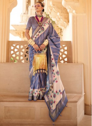 Exotic Blue Silk Classic Saree