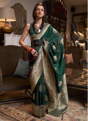 Exotic Green Weaving Pure Georgette Classic Saree