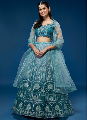 Exquisite Blue Blossom Designer Party Lehenga Choli
