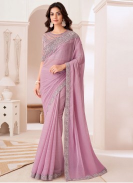 Exquisite Lavender Lace Chiffon Classic Saree